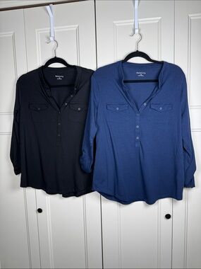 Relativity Women's Dual-Pack Henley Tunic - Black & Navy Size 1X
